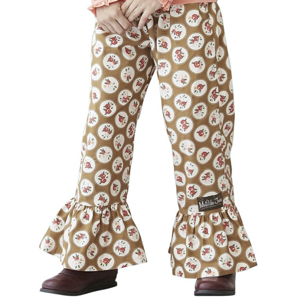 Matilda Jane Brown With Flower Print Ruffle Capri Pant Girls Size 8